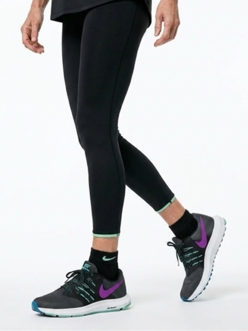 Nike Black Trainers with Purple Swoosh and Teal Accents